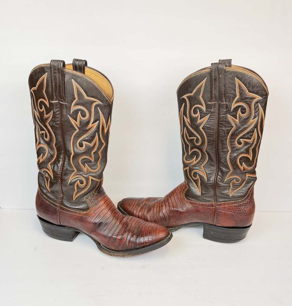 Men’s Boots Teju Lizard Leather Western Cowboy Boots Brown Size 10 D